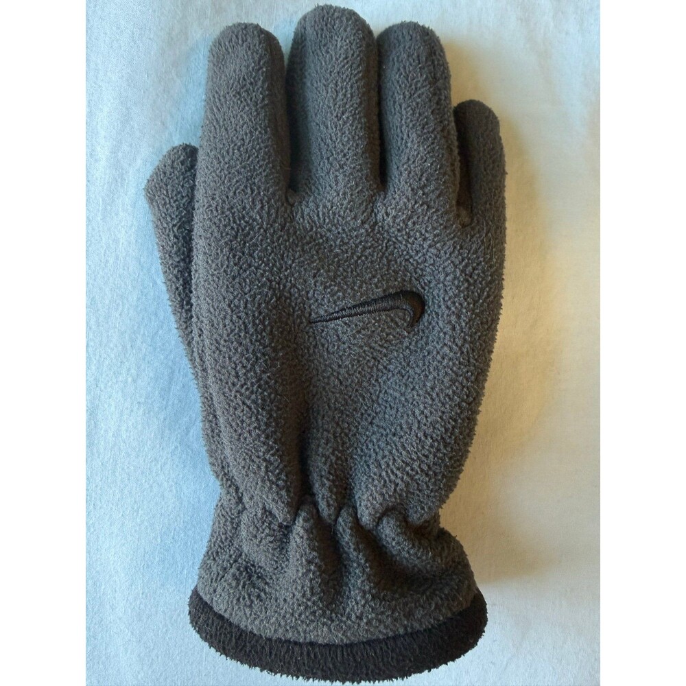 Nike Kids Black Gray Charcoal Fleece Gloves - Picture 4 of 7